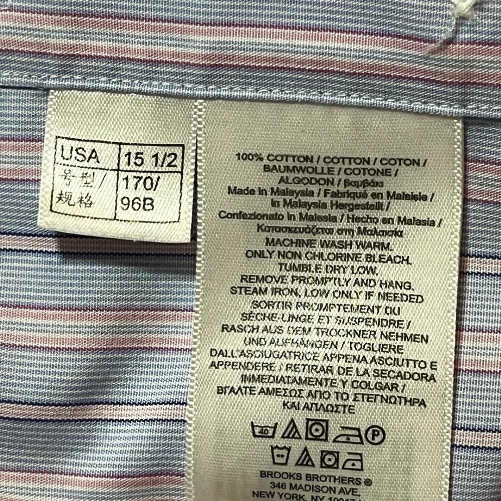 Brooks Brothers Shirt Mens 15.5 33 Blue Pink Plaid Striped Non-Iron French Cuff - Picture 9 of 10